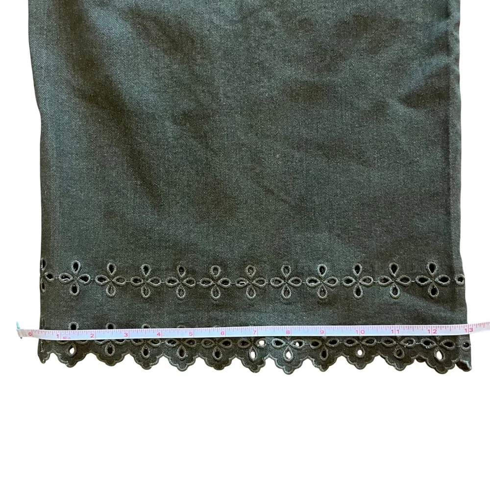 Entro Olive Green Eyelet Hem Wide Leg Jeans Plus Size 1X Scalloped Edge VV1568 - Picture 9 of 9